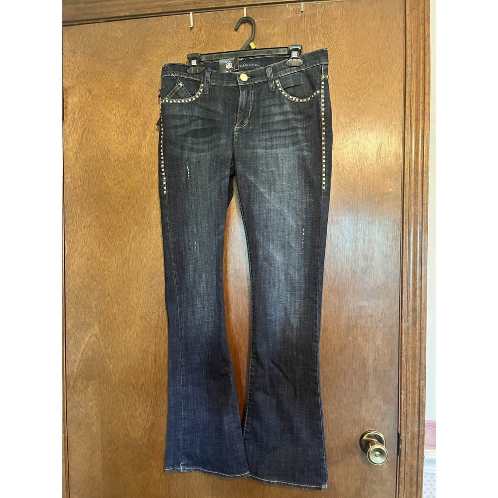 NWT Rock And Republic Womens Sz12 M Kasandra Boot Cut Studed Jeans - Picture 1 of 8